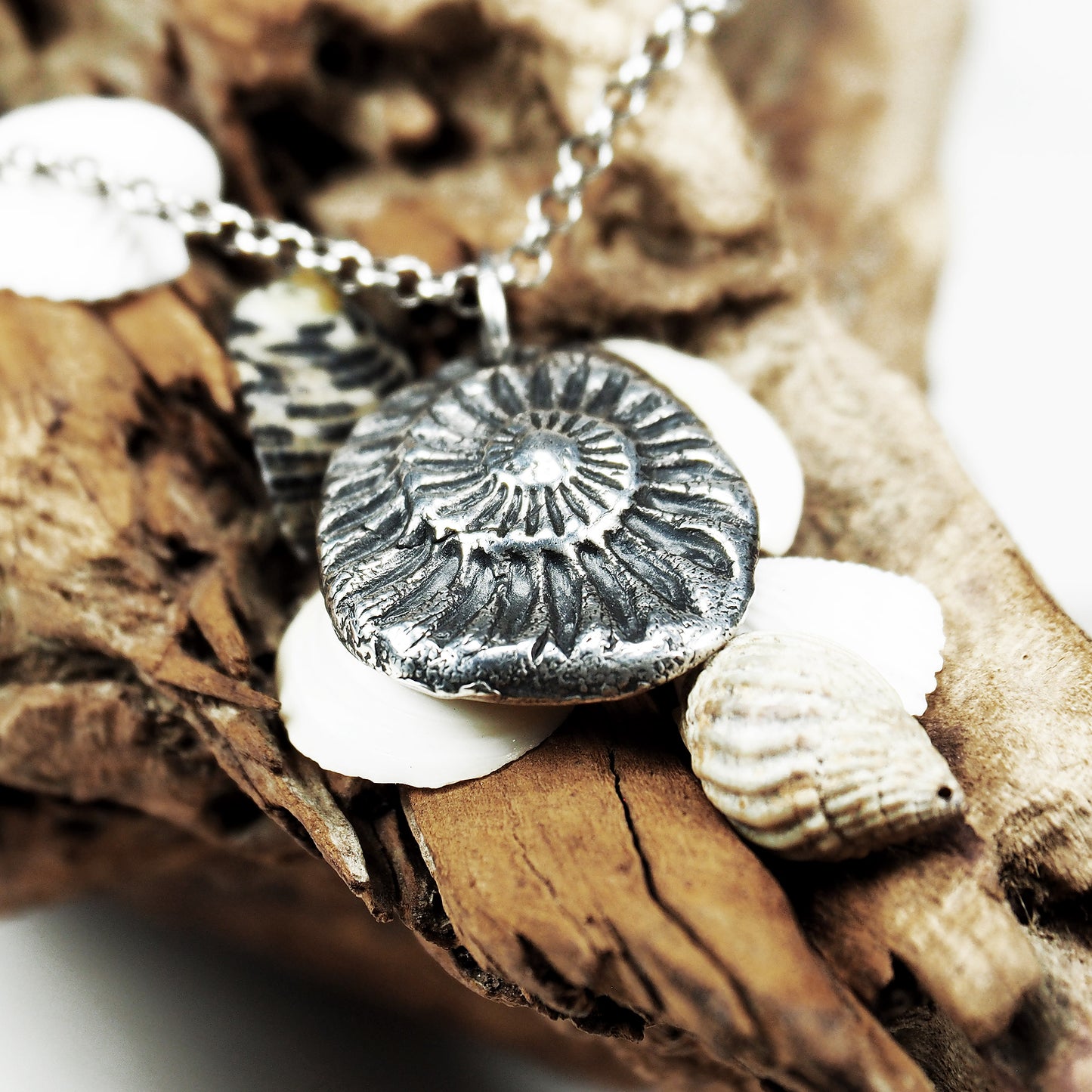 Anhänger Schnecke, Ammonit, Fossil, Boho, 925 Sterling Silber, 40101