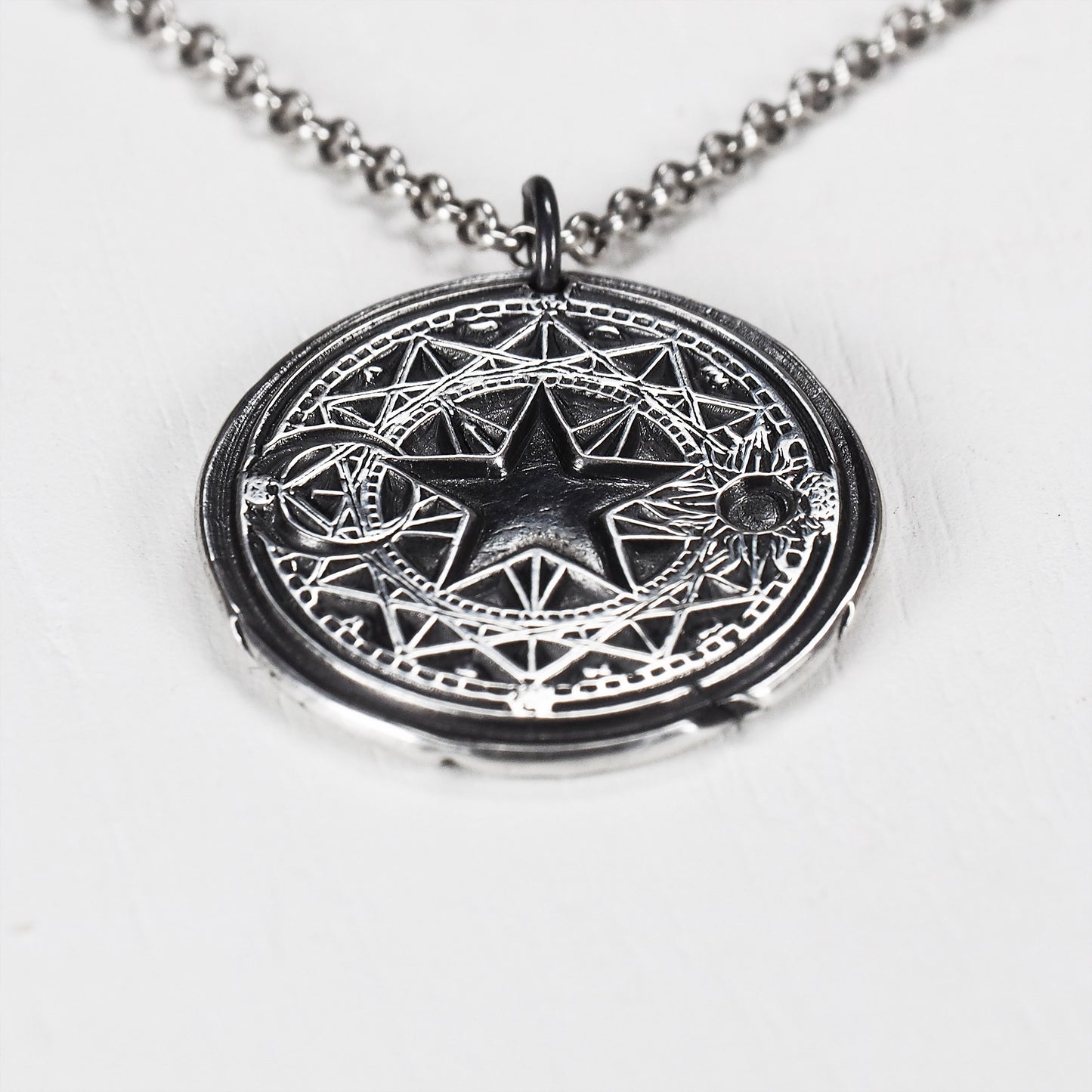 Magischer Hexen Anhänger Stern Sonne Mond Magie Wicca Sterling Silber, 40095