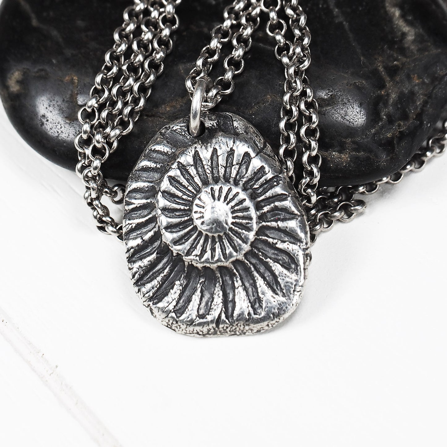 Anhänger Schnecke, Ammonit, Fossil, Boho, 925 Sterling Silber, 40101