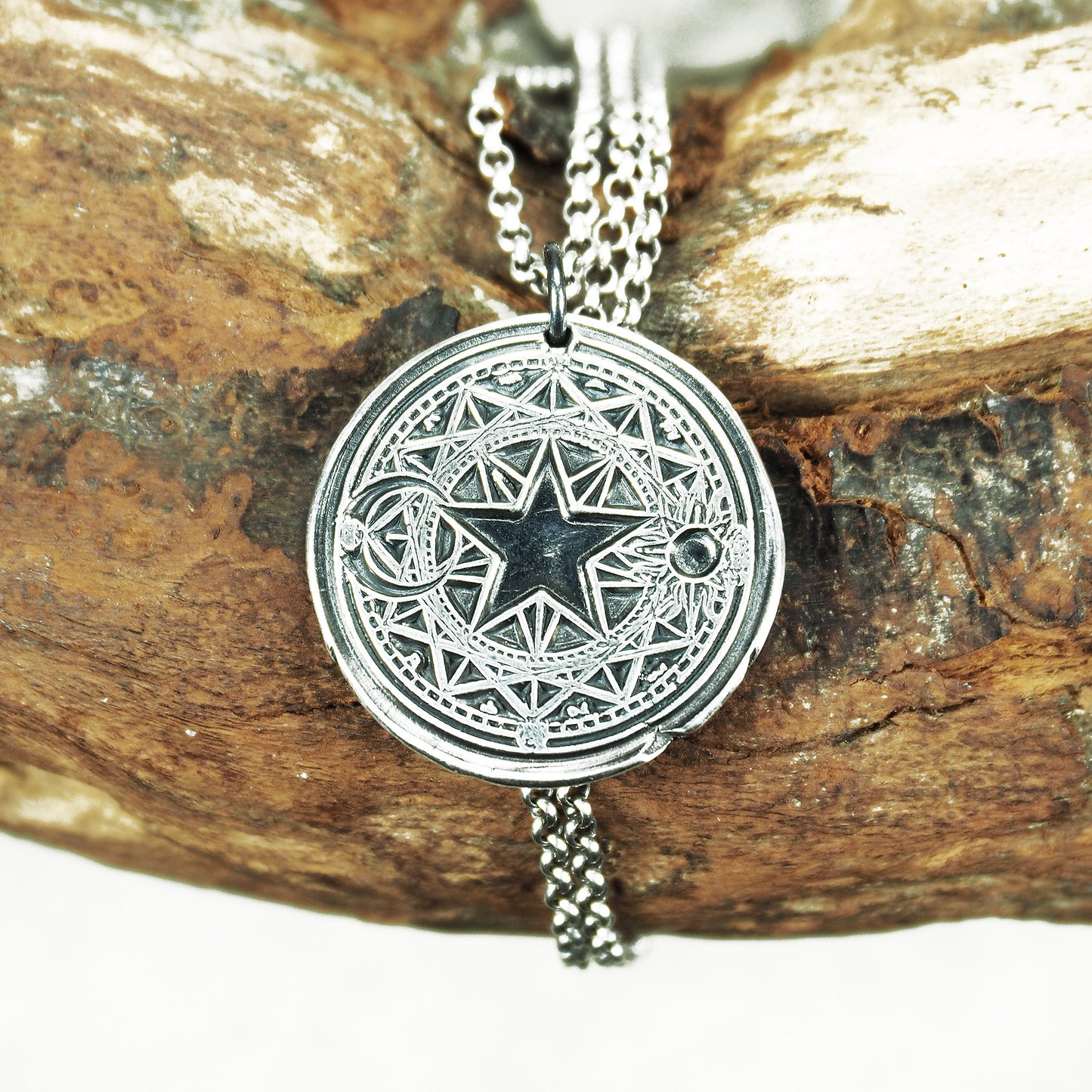 Magischer Hexen Anhänger Stern Sonne Mond Magie Wicca Sterling Silber, 40095