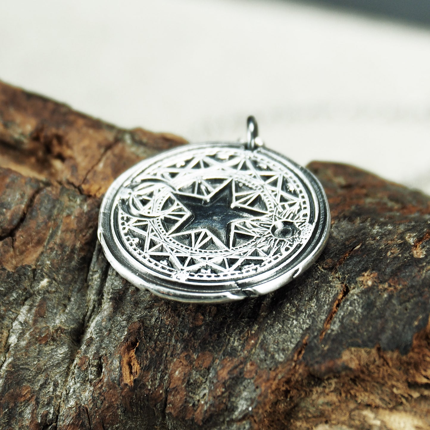 Magischer Hexen Anhänger Stern Sonne Mond Magie Wicca Sterling Silber, 40095