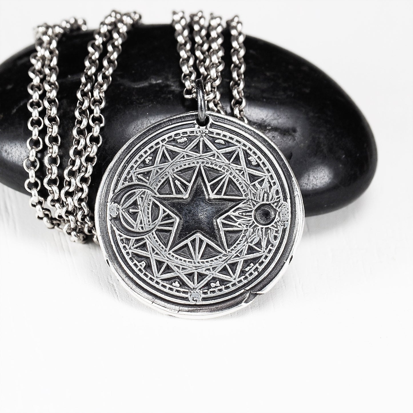 Magischer Hexen Anhänger Stern Sonne Mond Magie Wicca Sterling Silber, 40095