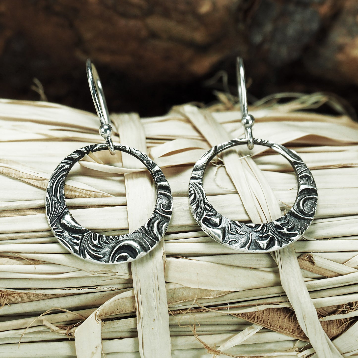 Ohrringe, Ohrhänger, floral, boho, recyceltes 925 Sterling Silber, 40116